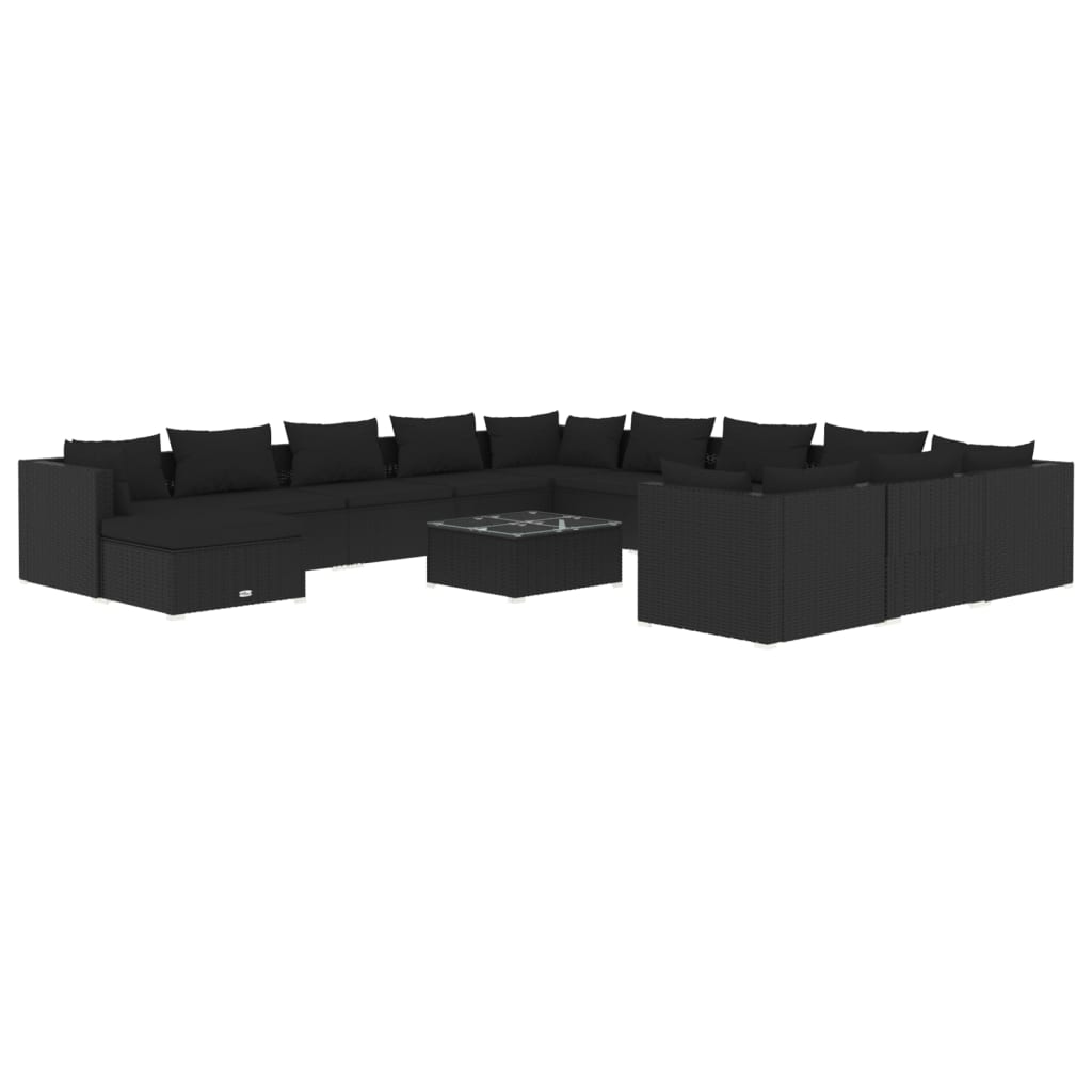 13-tlg. Garten-Lounge-Set mit Kissen Poly Rattan Schwarz
