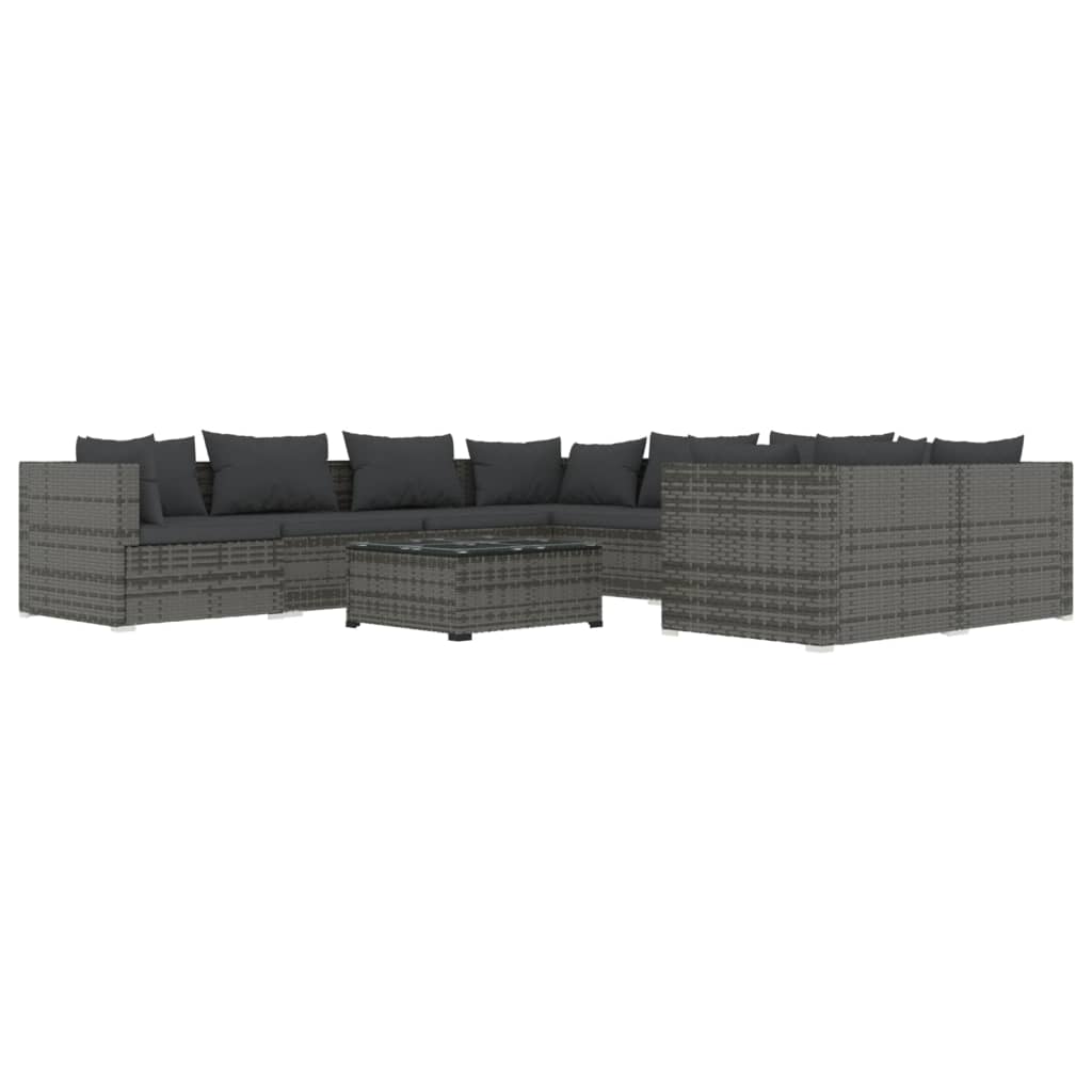 9-tlg. Garten-Lounge-Set mit Auflagen Poly Rattan Grau