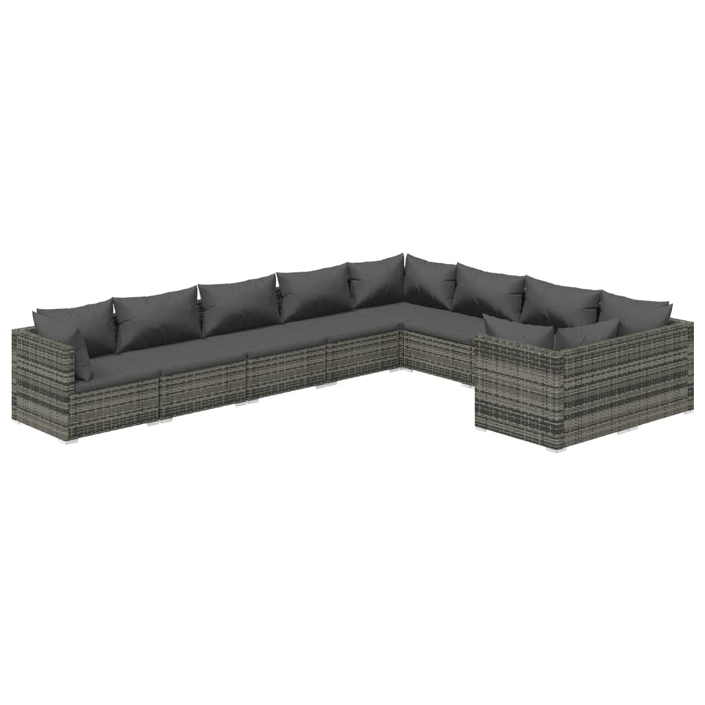 9-tlg. Garten-Lounge-Set mit Kissen Poly Rattan Grau