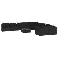 Thumbnail for 11-tlg. Garten-Lounge-Set mit Kissen Poly Rattan Schwarz