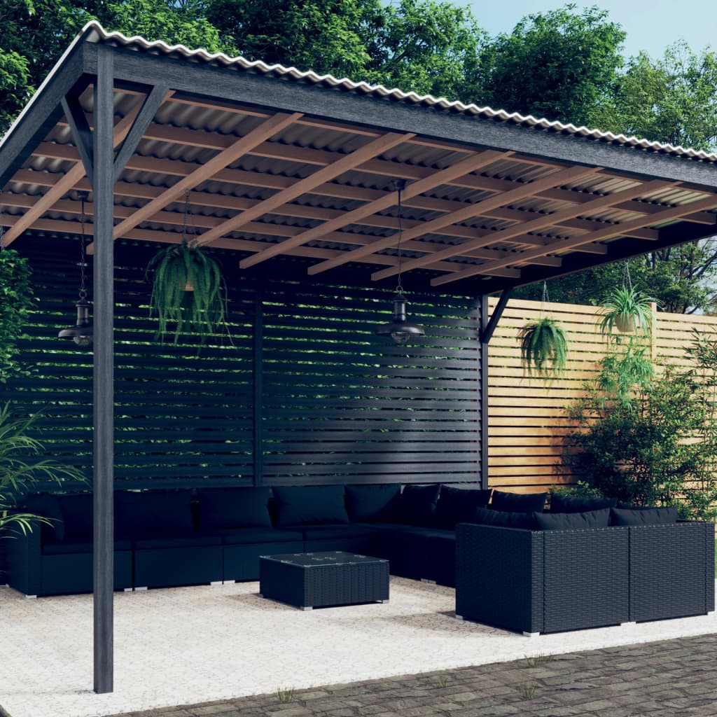 11-tlg. Garten-Lounge-Set mit Kissen Poly Rattan Schwarz