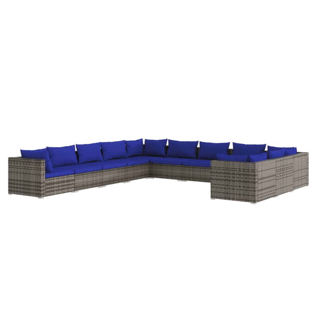 11-tlg. Garten-Lounge-Set mit Kissen Poly Rattan Grau