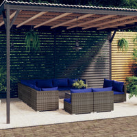 Thumbnail for 12-tlg. Garten-Lounge-Set mit Kissen Grau Poly Rattan