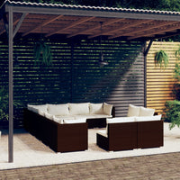 Thumbnail for 12-tlg. Garten-Lounge-Set mit Kissen Braun Poly Rattan
