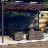 Thumbnail for 12-tlg. Garten-Lounge-Set mit Kissen Grau Poly Rattan