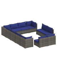 Thumbnail for 12-tlg. Garten-Lounge-Set mit Kissen Grau Poly Rattan