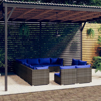 Thumbnail for 12-tlg. Garten-Lounge-Set mit Kissen Grau Poly Rattan