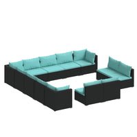Thumbnail for 13-tlg. Garten-Lounge-Set mit Kissen Schwarz Poly Rattan