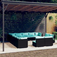 Thumbnail for 13-tlg. Garten-Lounge-Set mit Kissen Schwarz Poly Rattan