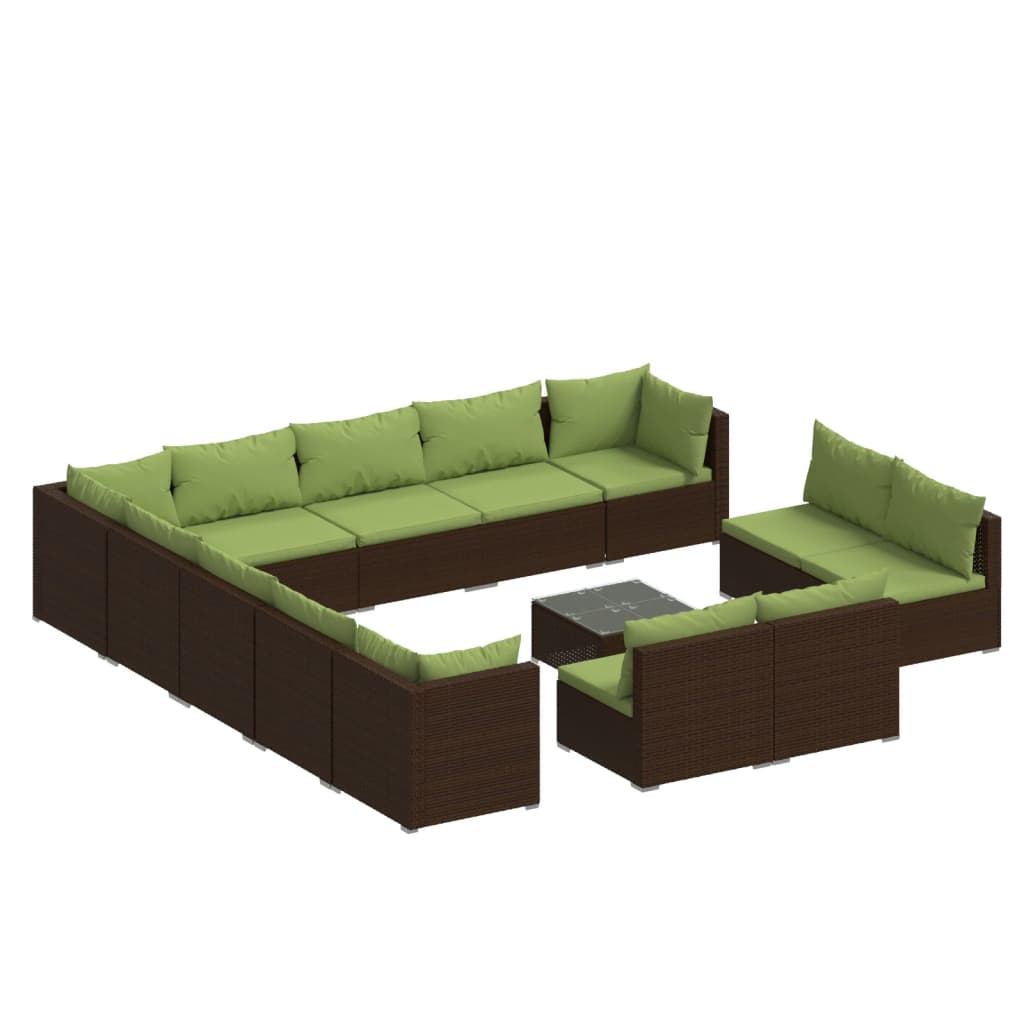 14-tlg. Garten-Lounge-Set mit Kissen Braun Poly Rattan