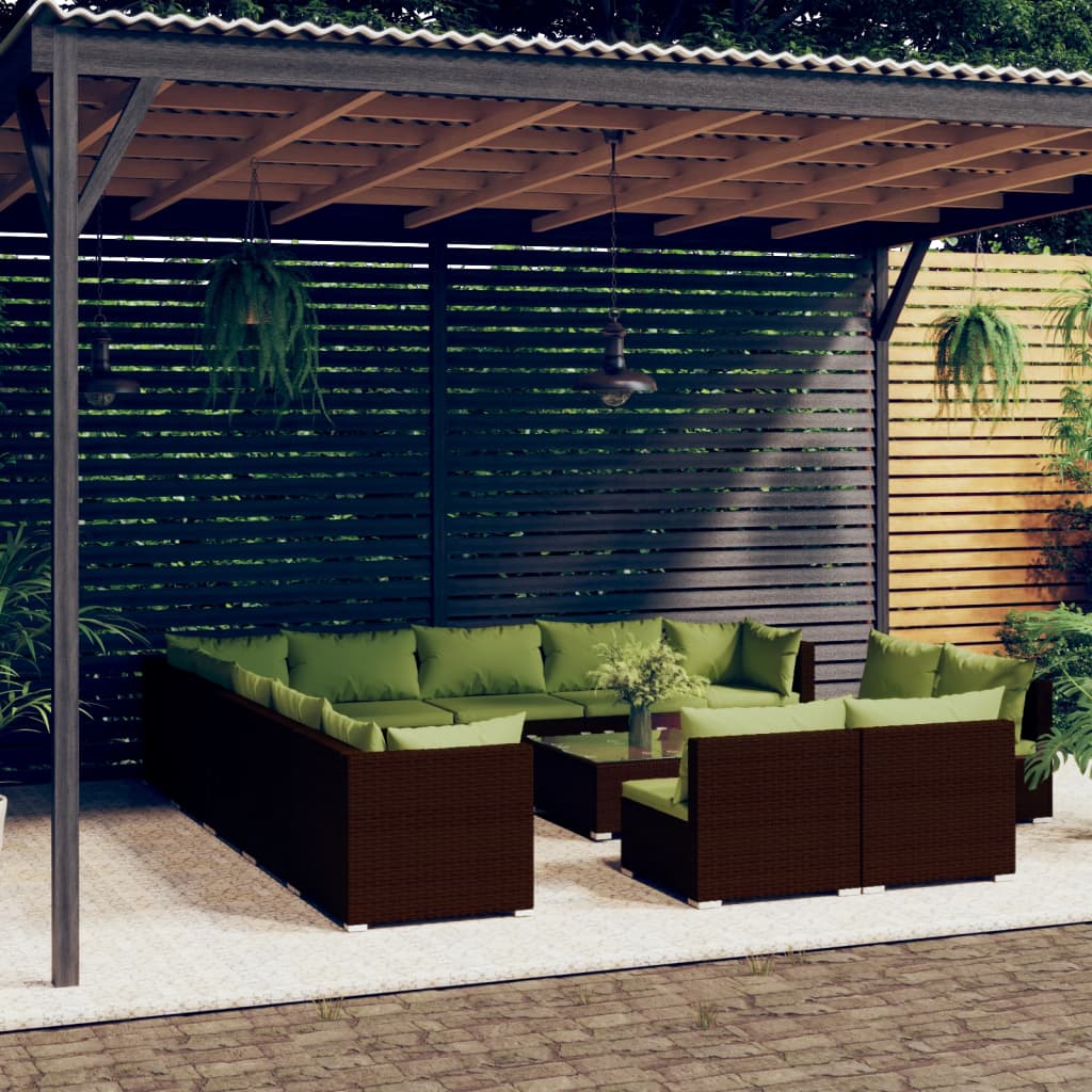 14-tlg. Garten-Lounge-Set mit Kissen Braun Poly Rattan