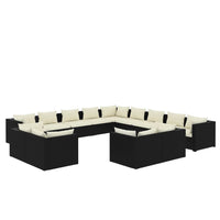Thumbnail for 13-tlg. Garten-Lounge-Set mit Kissen Schwarz Poly Rattan