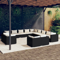 Thumbnail for 13-tlg. Garten-Lounge-Set mit Kissen Schwarz Poly Rattan