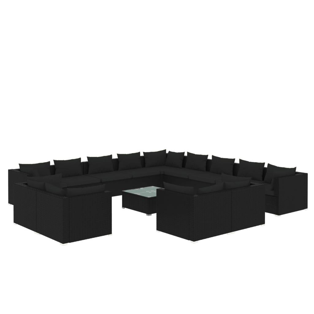 14-tlg. Garten-Lounge-Set mit Kissen Schwarz Poly Rattan