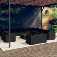 Thumbnail for 14-tlg. Garten-Lounge-Set mit Kissen Schwarz Poly Rattan