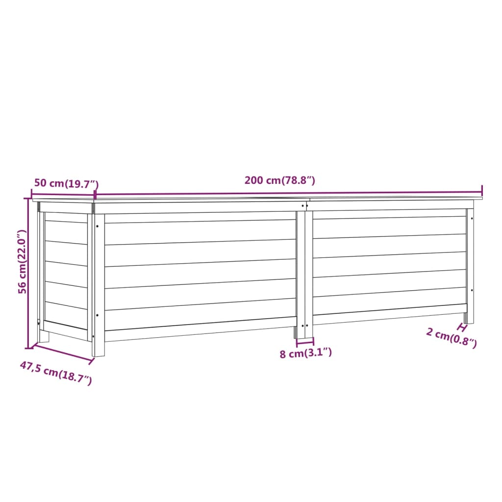 Outdoor-Kissenbox 200x50x56 cm Massivholz Tanne