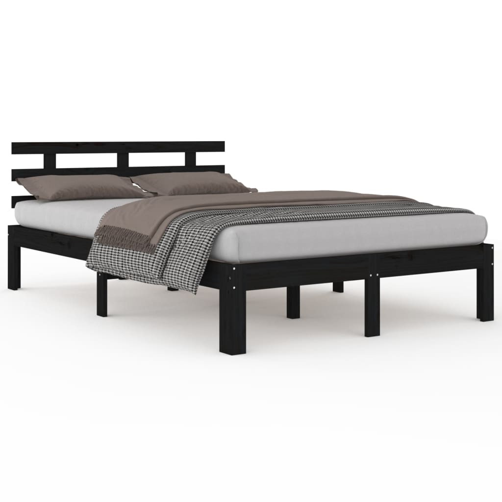 Massivholzbett Schwarz 135x190 cm 4FT6 Double