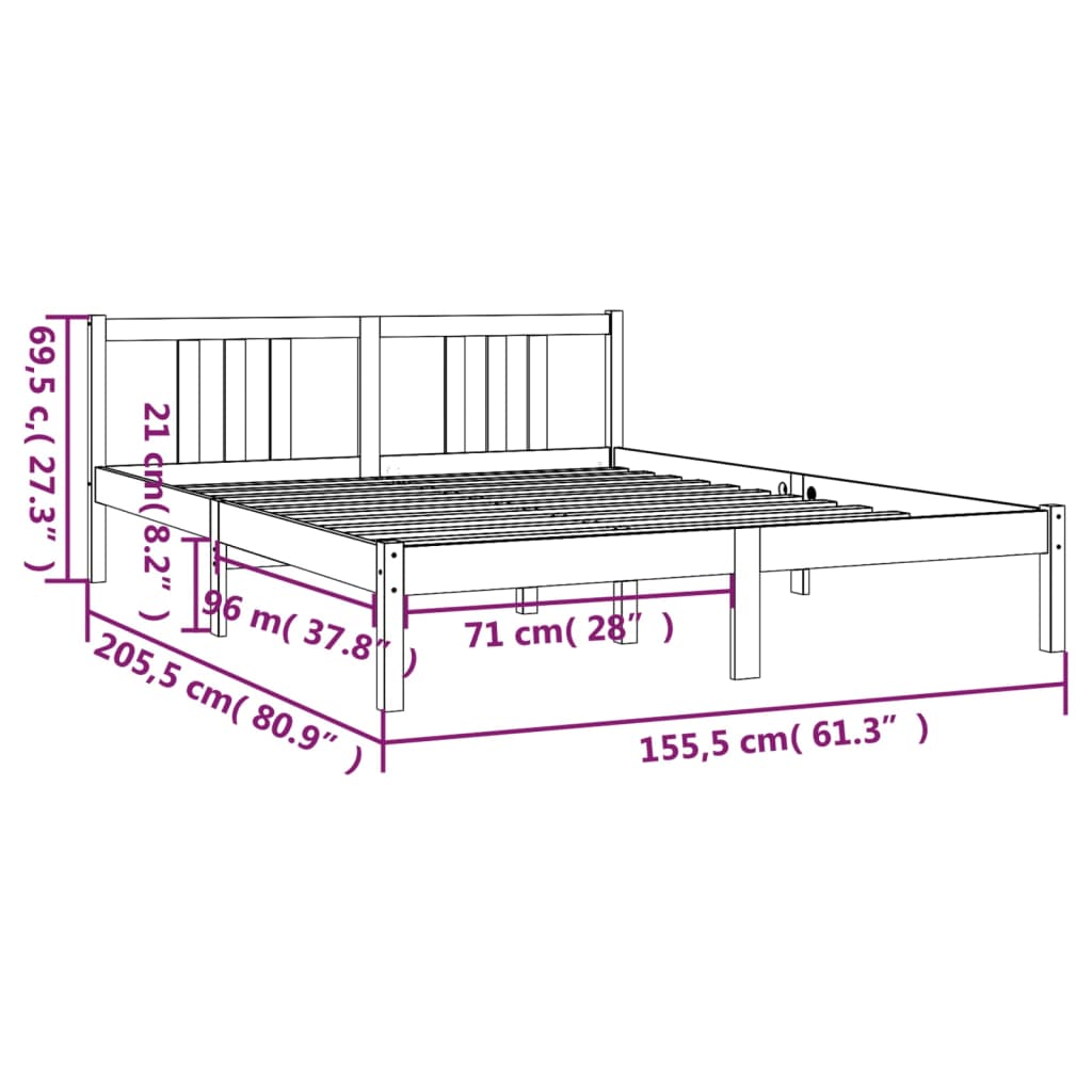 Massivholzbett 150x200 cm 5FT King Size