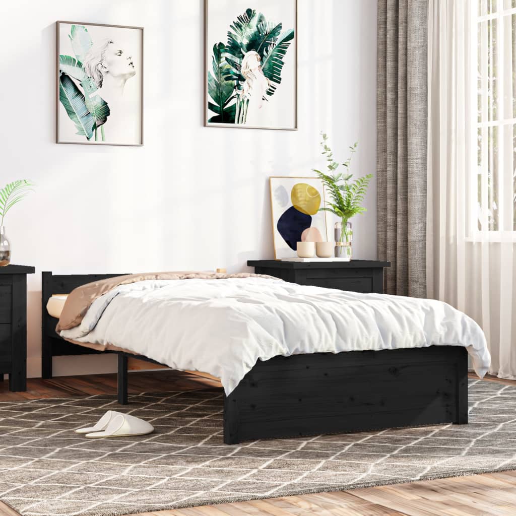 Massivholzbett Schwarz 90x190 cm 3FT Single
