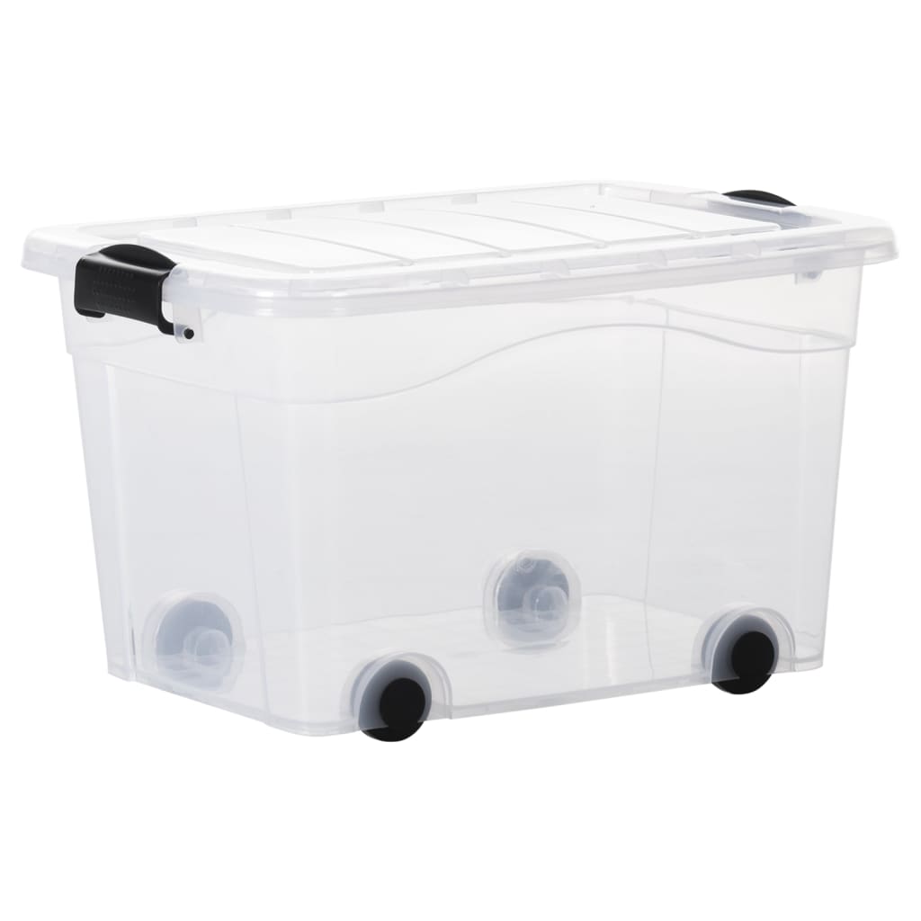 Aufbewahrungsboxen mit Rollen & Deckeln 2 Stk. Transparent 40 L