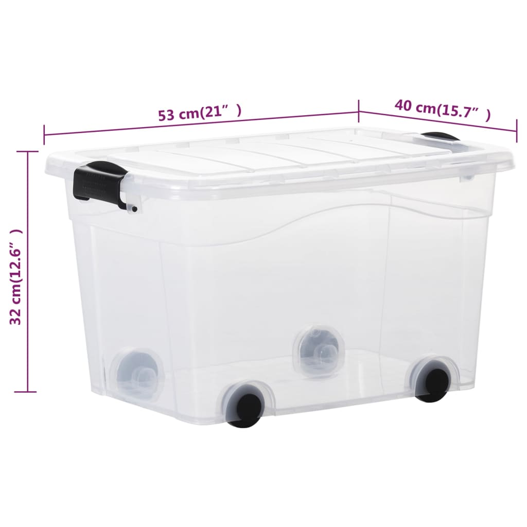 Aufbewahrungsboxen mit Rollen & Deckeln 2 Stk. Transparent 40 L