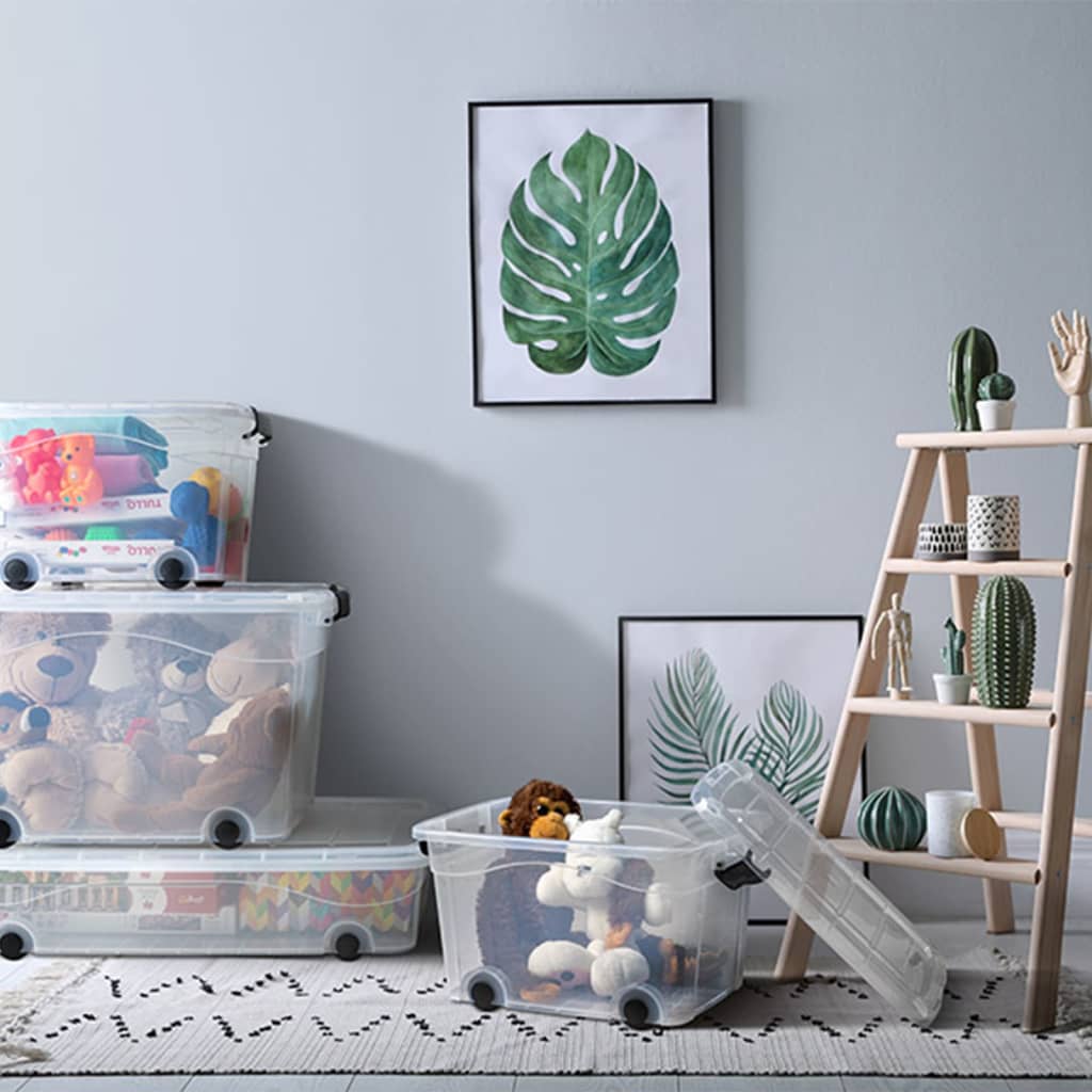 Aufbewahrungsboxen mit Rollen & Deckeln 2 Stk. Transparent 40 L