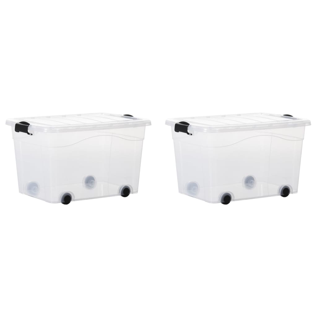 Aufbewahrungsboxen mit Rollen & Deckeln 2 Stk. Transparent 60 L