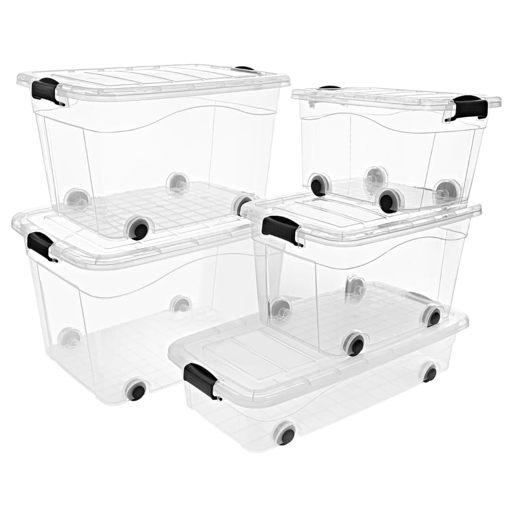 Aufbewahrungsboxen mit Rollen & Deckeln 2 Stk. Transparent 60 L