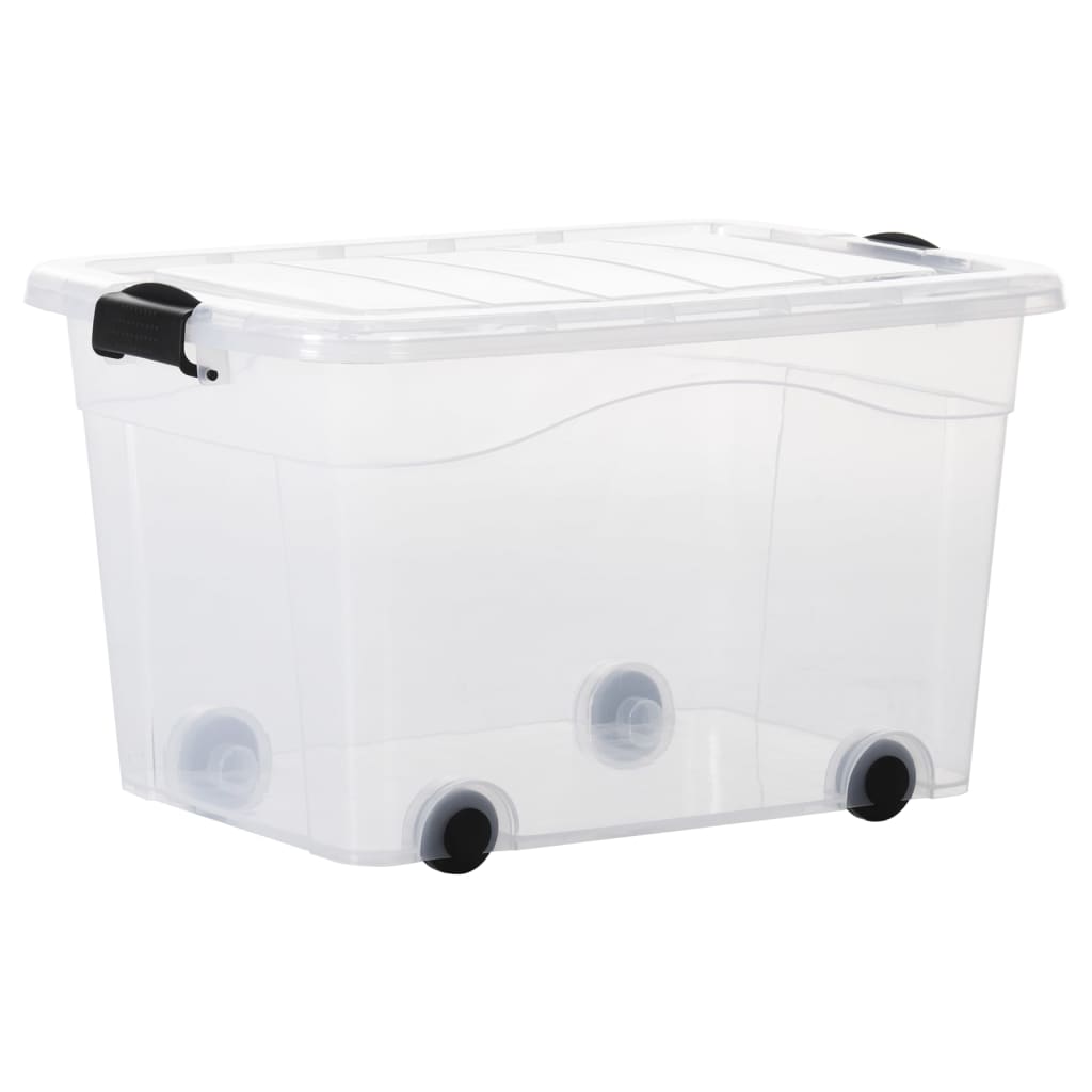 Aufbewahrungsboxen mit Rollen & Deckeln 2 Stk. Transparent 60 L