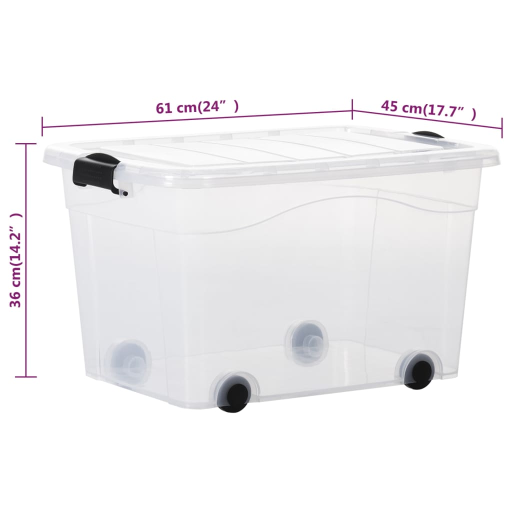 Aufbewahrungsboxen mit Rollen & Deckeln 2 Stk. Transparent 60 L