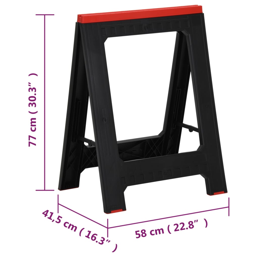 Arbeitsböcke 2 Stk. Klappbar Schwarz & Rot Polypropylen 350 kg