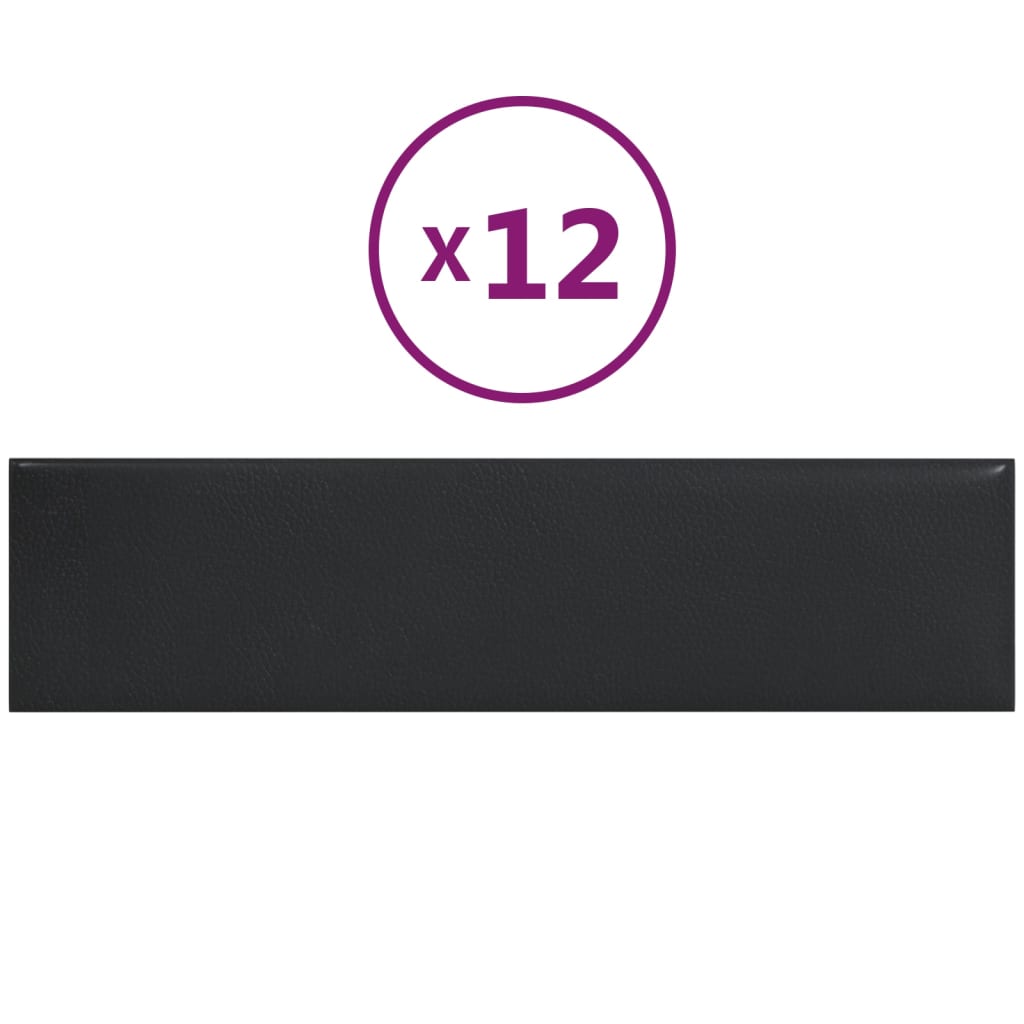 Wandpaneele 12 Stk. Schwarz 60x15 cm Kunstleder 1,08 m²