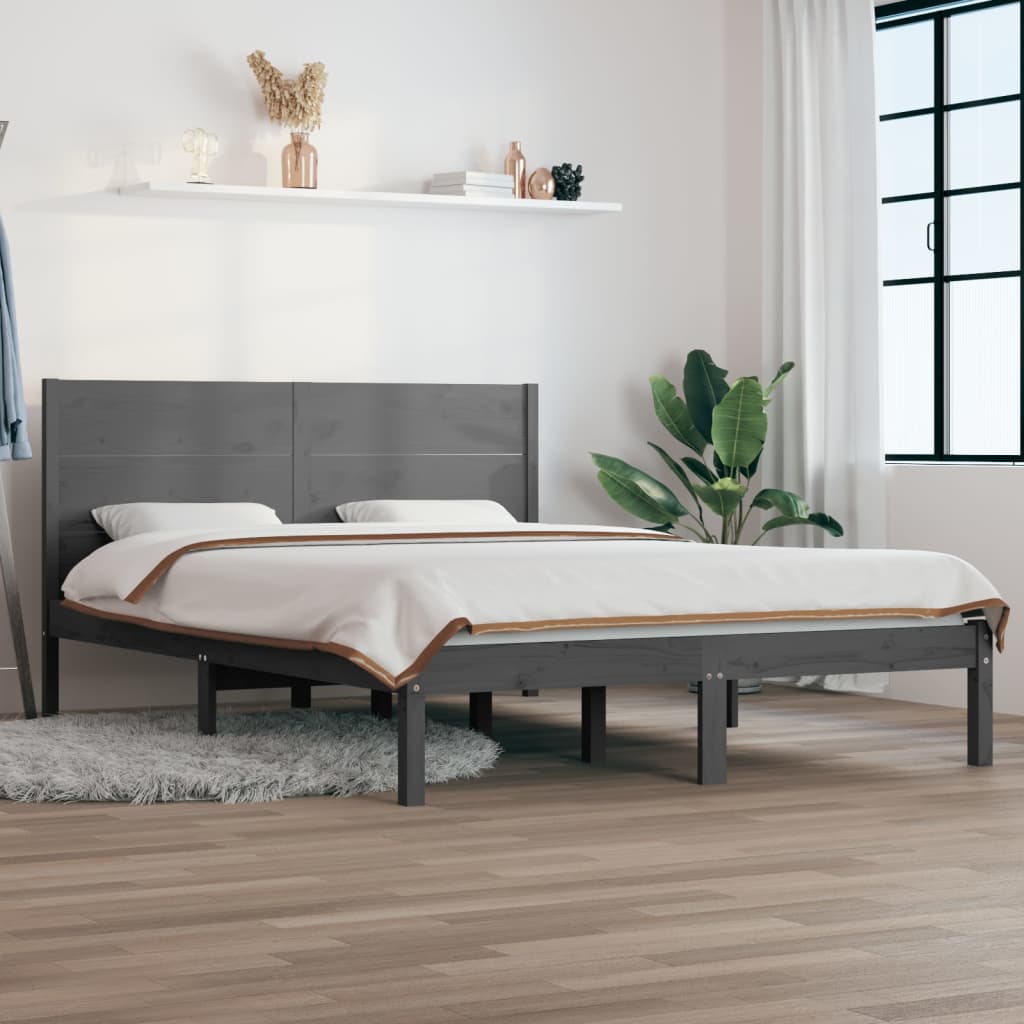 Massivholzbett Grau 150x200 cm 5FT King Size