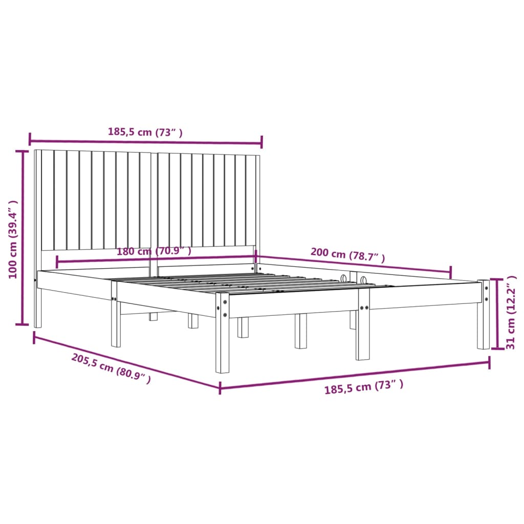 Massivholzbett Schwarz 180x200 cm 6FT Super King Size