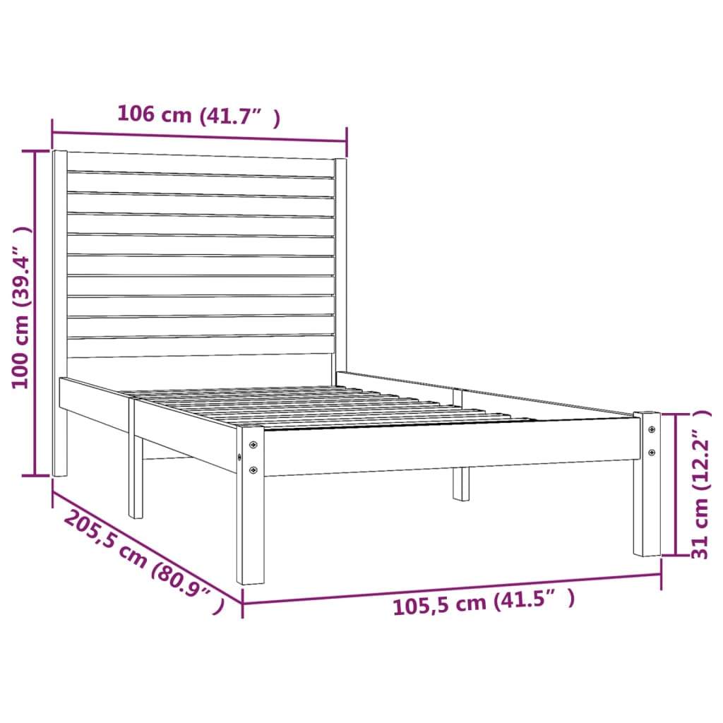 Massivholzbett Schwarz 100x200 cm