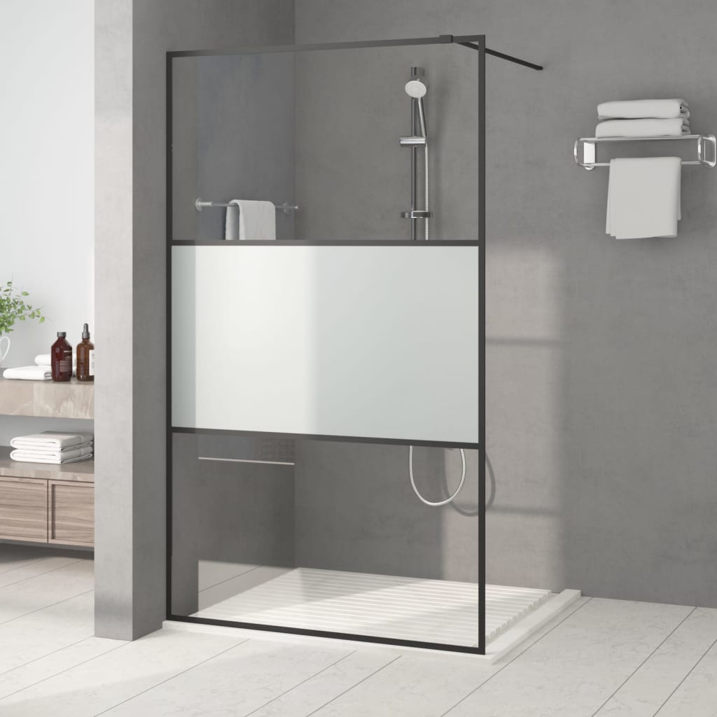 Duschwand für Begehbare Dusche Schwarz 115x195 cm Halbmatt ESG