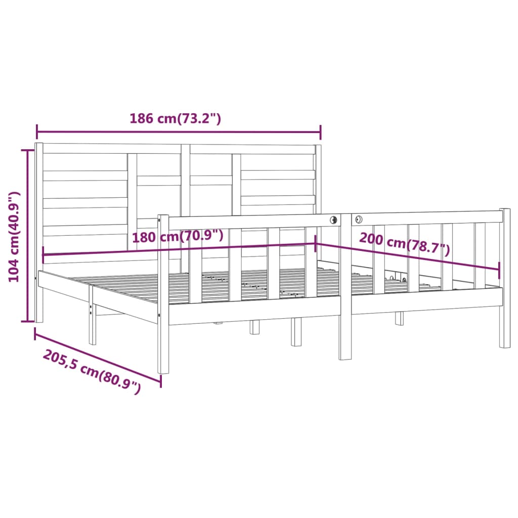 Massivholzbett 180x200 cm 6FT Super King