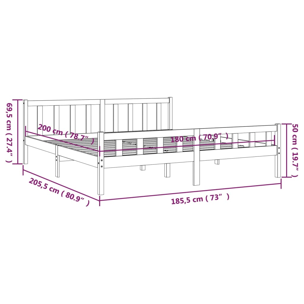 Massivholzbett 180x200 cm 6FT Super King