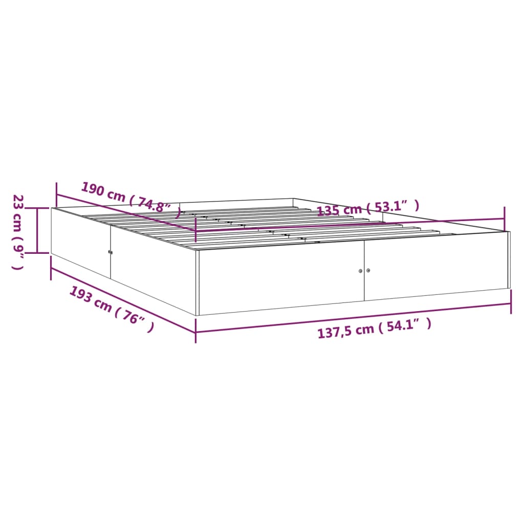 Massivholzbett Grau 135x190 cm 4FT6 Double