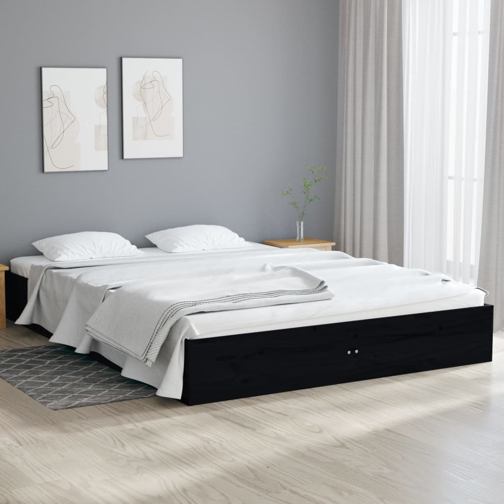 Massivholzbett Schwarz 135x190 cm 4FT6 Double