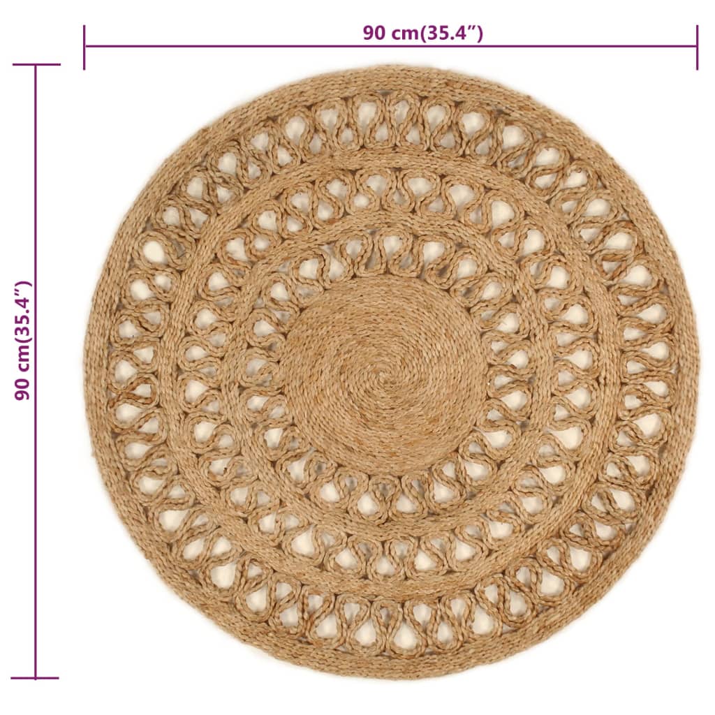 Teppich Jute Handgeflochten 90 cm Rund