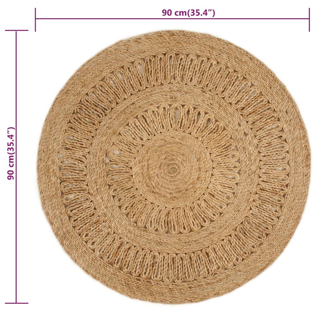 Teppich Jute Handgeflochten 90 cm Rund