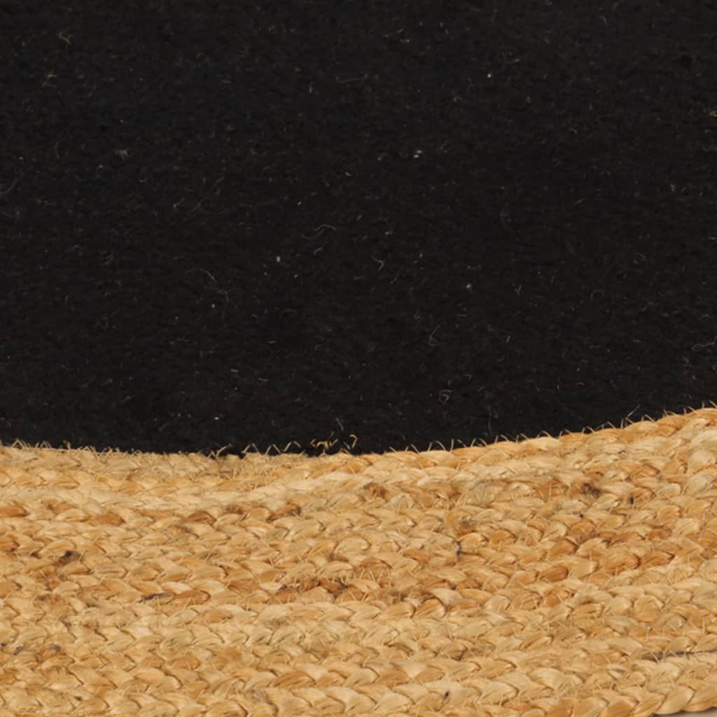 Teppich Geflochten Schwarz & Natur 90 cm Jute & Baumwolle Rund