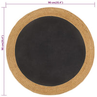 Thumbnail for Teppich Geflochten Schwarz & Natur 90 cm Jute & Baumwolle Rund