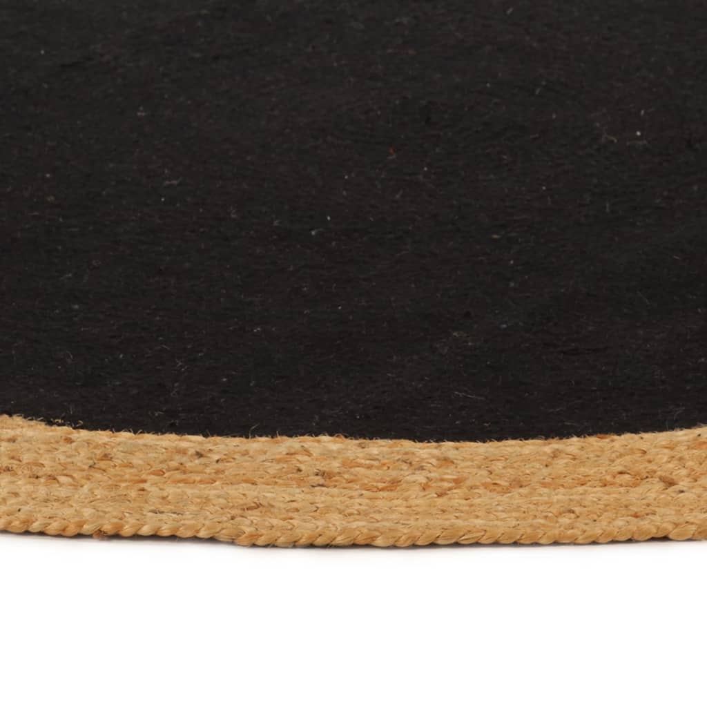 Teppich Geflochten Schwarz & Natur 120 cm Jute & Baumwolle Rund