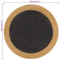Thumbnail for Teppich Geflochten Schwarz & Natur 120 cm Jute & Baumwolle Rund