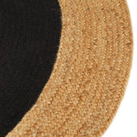 Thumbnail for Teppich Geflochten Schwarz & Natur 150 cm Jute & Baumwolle Rund