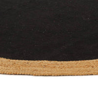 Thumbnail for Teppich Geflochten Schwarz & Natur 150 cm Jute & Baumwolle Rund