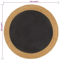 Thumbnail for Teppich Geflochten Schwarz & Natur 150 cm Jute & Baumwolle Rund