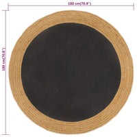 Thumbnail for Teppich Geflochten Schwarz & Natur 180 cm Jute & Baumwolle Rund